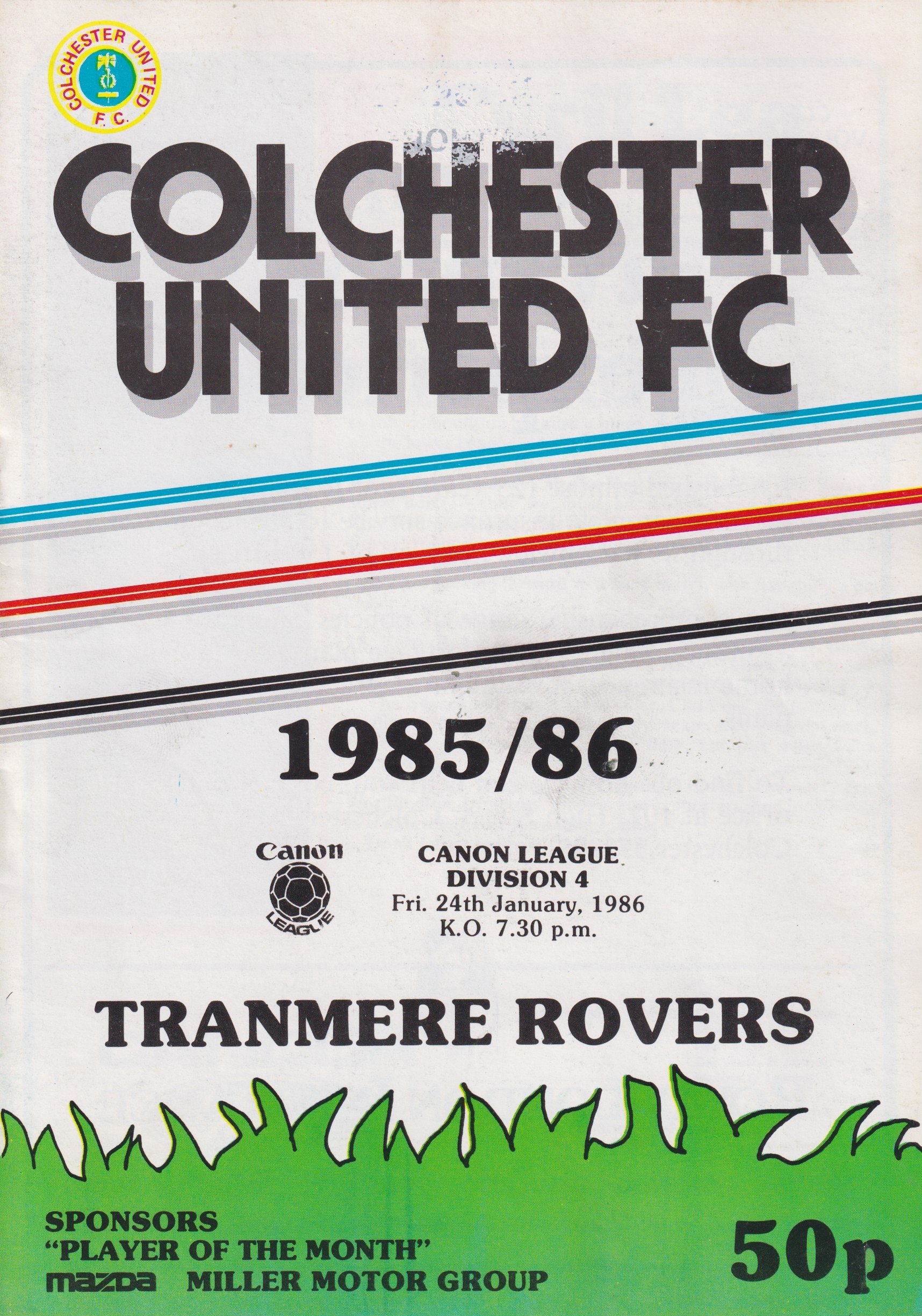 Colchester United v Tranmere Rovers match programme